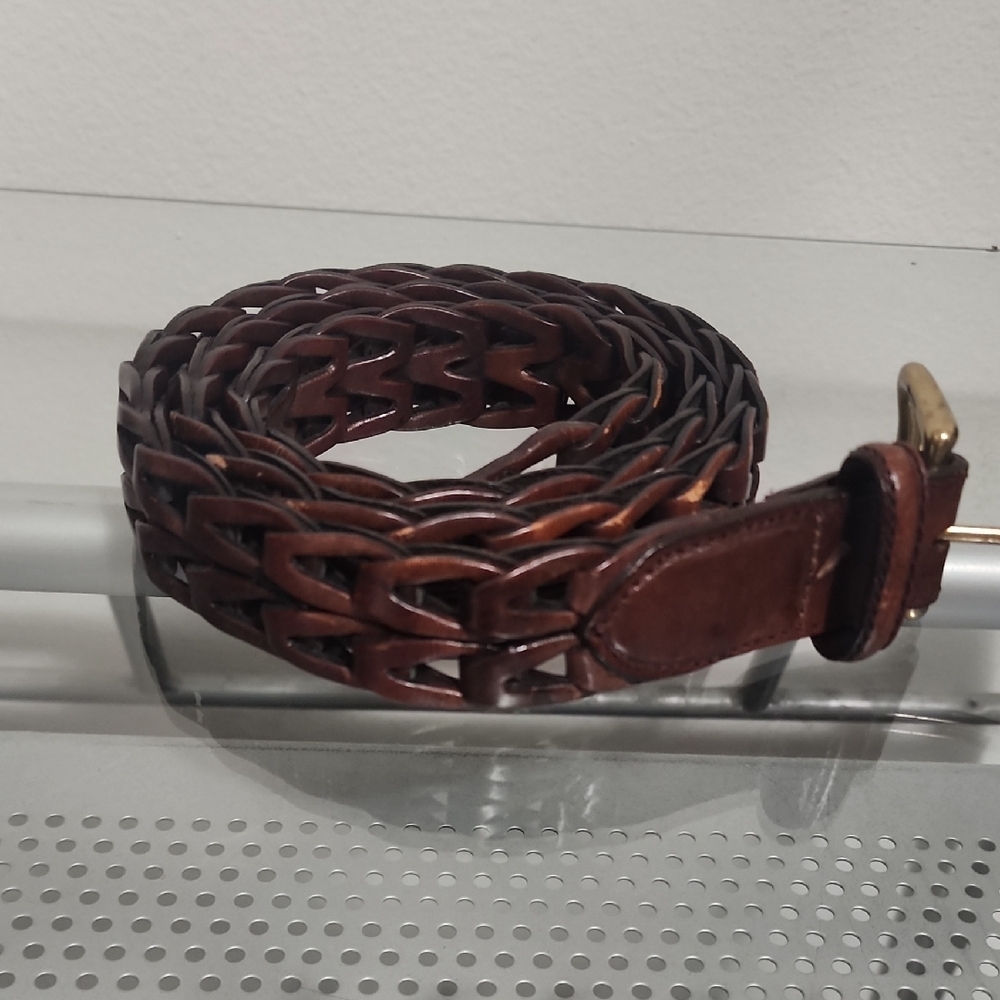 Brighton Brown Braided Leather Belt Gold Buckle Classic - Picture 2 of 5